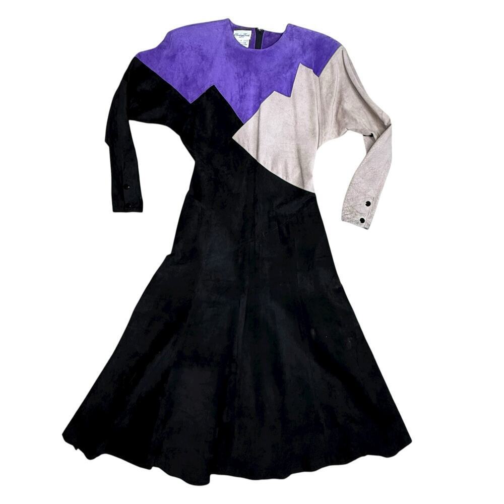 Vintage 80s suede leather dolman sleeved dress size 6